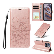 For Motorola Edge 50 Neo 5G Embossed Heart Dog RFID Blocking Wallet Leather Phone Case(Rose Gold)