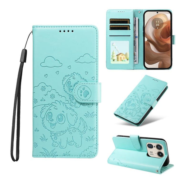 For Motorola Edge 50 Ultra 5G Embossed Heart Dog RFID Blocking Wallet Leather Phone Case(Green)