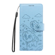 For Motorola Edge 50 Ultra 5G Embossed Heart Dog RFID Blocking Wallet Leather Phone Case(Sky Blue)