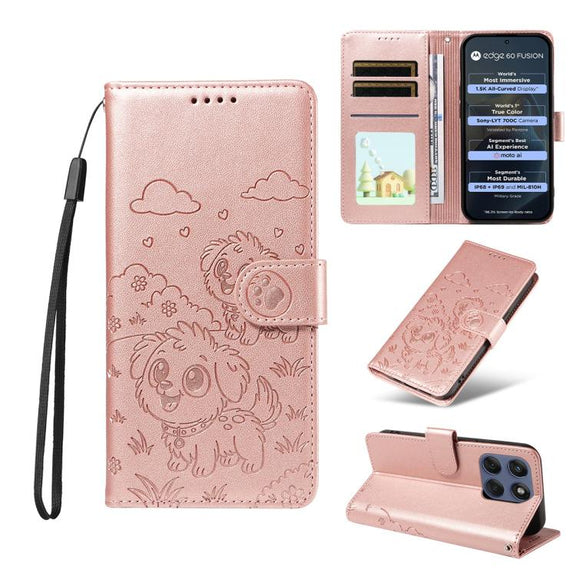For Motorola Edge 60 Fusion 5G / 60 Pro Embossed Heart Dog RFID Blocking Wallet Leather Phone Case(Rose Gold)
