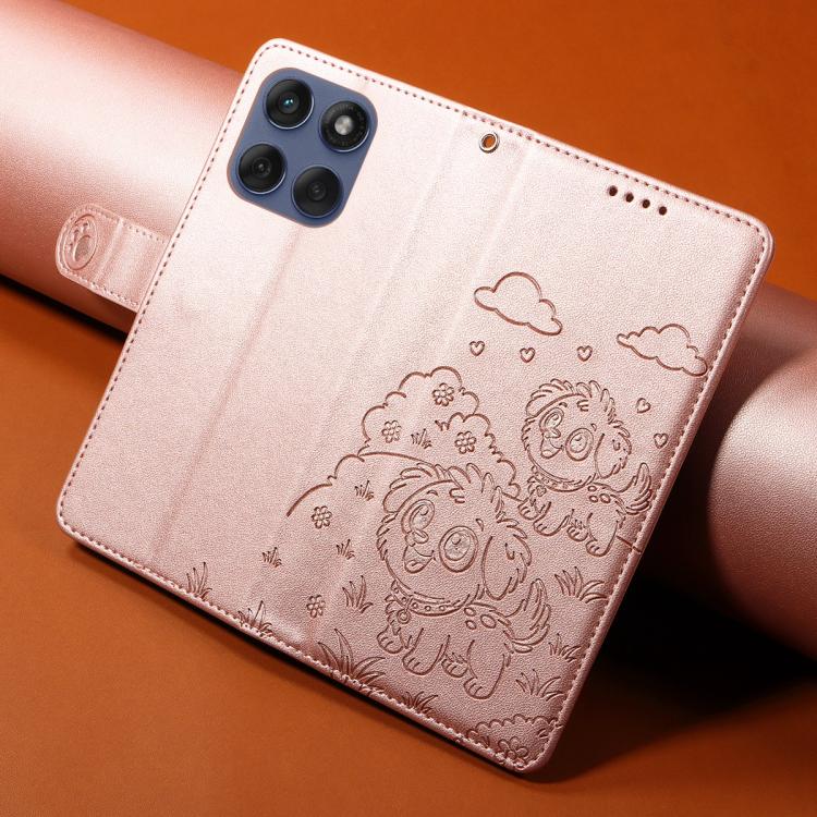 For Motorola Edge 60 Fusion 5G / 60 Pro Embossed Heart Dog RFID Blocking Wallet Leather Phone Case(Rose Gold)