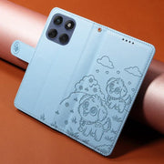 For Motorola Edge 60 Fusion 5G / 60 Pro Embossed Heart Dog RFID Blocking Wallet Leather Phone Case(Sky Blue)
