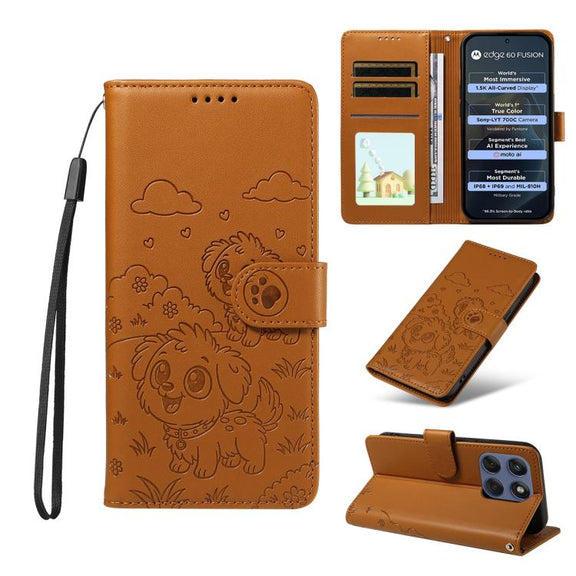 For Motorola Edge 60 Fusion 5G / 60 Pro Embossed Heart Dog RFID Blocking Wallet Leather Phone Case(Brown)