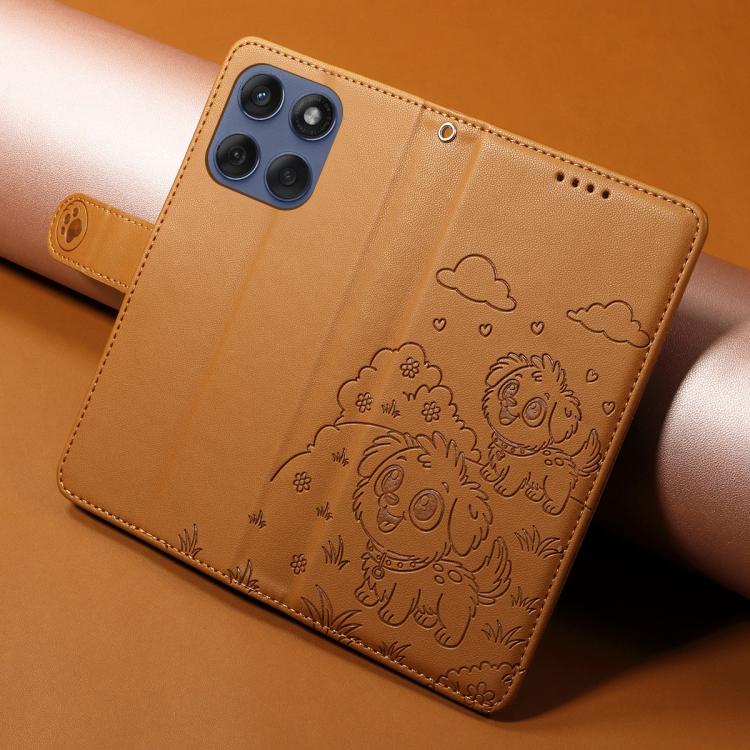 For Motorola Edge 60 Fusion 5G / 60 Pro Embossed Heart Dog RFID Blocking Wallet Leather Phone Case(Brown)