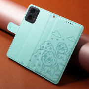 For Motorola Moto G04 / G24 / E14 Embossed Heart Dog RFID Blocking Wallet Leather Phone Case(Green)