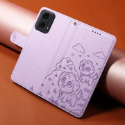 For Motorola Moto G04 / G24 / E14 Embossed Heart Dog RFID Blocking Wallet Leather Phone Case(Purple)