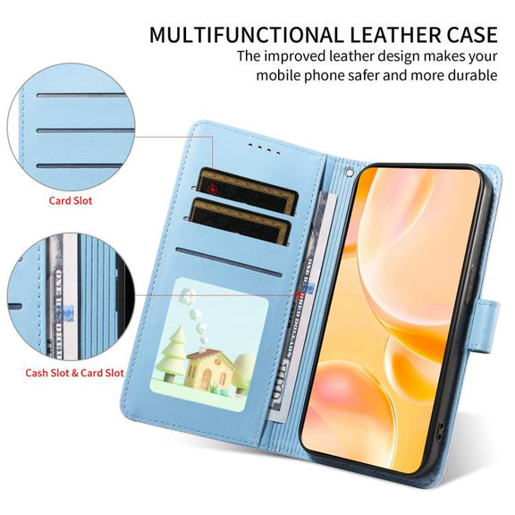 For Motorola Moto G04 / G24 / E14 Embossed Heart Dog RFID Blocking Wallet Leather Phone Case(Sky Blue)