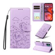 For Motorola Moto G05 / E15 Embossed Heart Dog RFID Blocking Wallet Leather Phone Case(Purple)