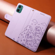 For Motorola Moto G05 / E15 Embossed Heart Dog RFID Blocking Wallet Leather Phone Case(Purple)