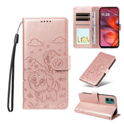 For Motorola Moto G05 / E15 Embossed Heart Dog RFID Blocking Wallet Leather Phone Case(Rose Gold)