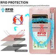 For Motorola Moto G05 / E15 Embossed Heart Dog RFID Blocking Wallet Leather Phone Case(Rose Gold)