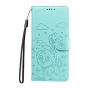 For Motorola Moto G15 / G15 Power Embossed Heart Dog RFID Blocking Wallet Leather Phone Case(Green)
