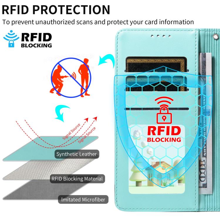 For Motorola Moto G15 / G15 Power Embossed Heart Dog RFID Blocking Wallet Leather Phone Case(Green)