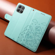 For Motorola Moto G15 / G15 Power Embossed Heart Dog RFID Blocking Wallet Leather Phone Case(Green)
