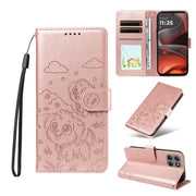 For Motorola Moto G15 / G15 Power Embossed Heart Dog RFID Blocking Wallet Leather Phone Case(Rose Gold)