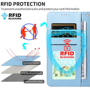 For Motorola Moto G35 5G Embossed Heart Dog RFID Blocking Wallet Leather Phone Case(Sky Blue)