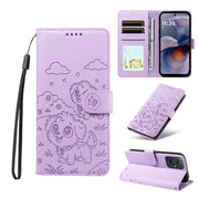 For Motorola Moto G55 5G Embossed Heart Dog RFID Blocking Wallet Leather Phone Case(Purple)