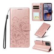 For Motorola Moto G55 5G Embossed Heart Dog RFID Blocking Wallet Leather Phone Case(Rose Gold)