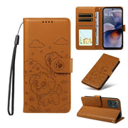 For Motorola Moto G55 5G Embossed Heart Dog RFID Blocking Wallet Leather Phone Case(Brown)