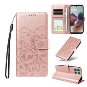 For Motorola Moto G56 5G / G66j Embossed Heart Dog RFID Blocking Wallet Leather Phone Case(Rose Gold)