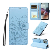 For Motorola Moto G56 5G / G66j Embossed Heart Dog RFID Blocking Wallet Leather Phone Case(Sky Blue)