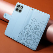 For Motorola Moto G56 5G / G66j Embossed Heart Dog RFID Blocking Wallet Leather Phone Case(Sky Blue)
