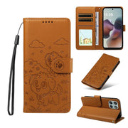 For Motorola Moto G56 5G / G66j Embossed Heart Dog RFID Blocking Wallet Leather Phone Case(Brown)