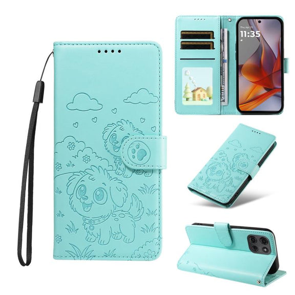 For Motorola Moto G75 5G Embossed Heart Dog RFID Blocking Wallet Leather Phone Case(Green)