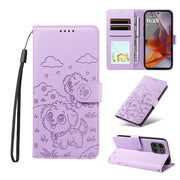 For Motorola Moto G75 5G Embossed Heart Dog RFID Blocking Wallet Leather Phone Case(Purple)