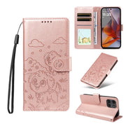 For Motorola Moto G75 5G Embossed Heart Dog RFID Blocking Wallet Leather Phone Case(Rose Gold)