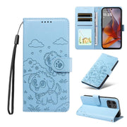 For Motorola Moto G75 5G Embossed Heart Dog RFID Blocking Wallet Leather Phone Case(Sky Blue)