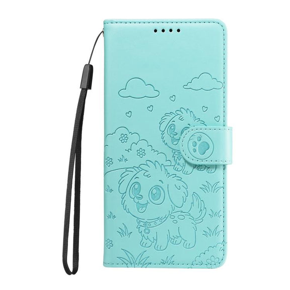 For Motorola Moto G85 5G Embossed Heart Dog RFID Blocking Wallet Leather Phone Case(Green)