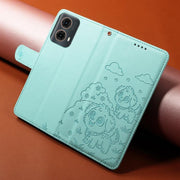For Motorola Moto G85 5G Embossed Heart Dog RFID Blocking Wallet Leather Phone Case(Green)
