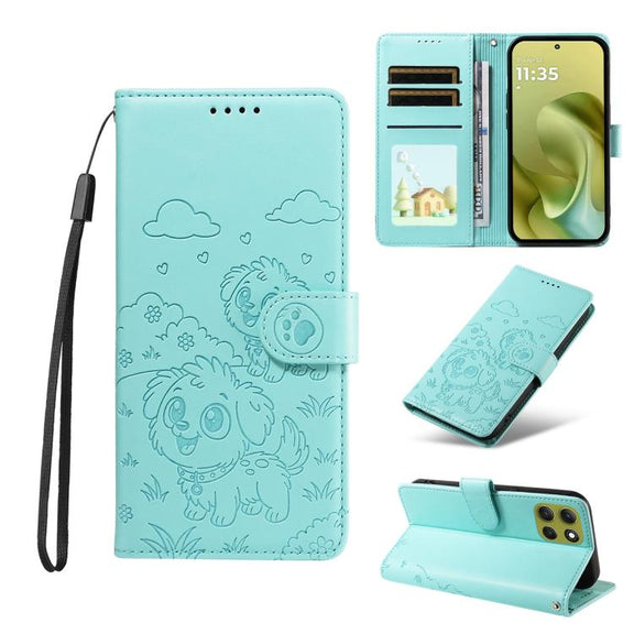 For Motorola Moto G86 5G Embossed Heart Dog RFID Blocking Wallet Leather Phone Case(Green)