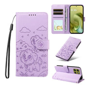 For Motorola Moto G86 5G Embossed Heart Dog RFID Blocking Wallet Leather Phone Case(Purple)