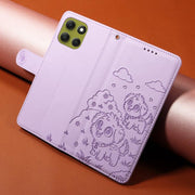 For Motorola Moto G86 5G Embossed Heart Dog RFID Blocking Wallet Leather Phone Case(Purple)