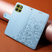 For Motorola Moto G86 5G Embossed Heart Dog RFID Blocking Wallet Leather Phone Case(Sky Blue)