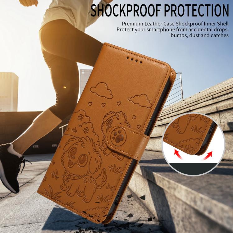 For Motorola Moto G86 5G Embossed Heart Dog RFID Blocking Wallet Leather Phone Case(Brown) - free shipping - PMC TechLife - Order now!