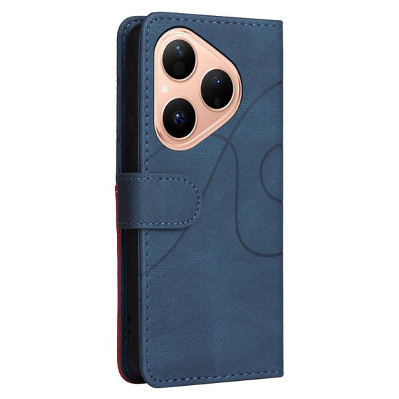 For Huawei Pura 80 5G Dual-color Splicing Flip Leather Phone Case(Blue)