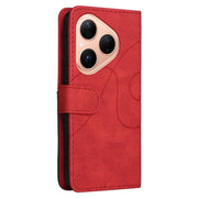 For Huawei Pura 80 5G Dual-color Splicing Flip Leather Phone Case(Red)