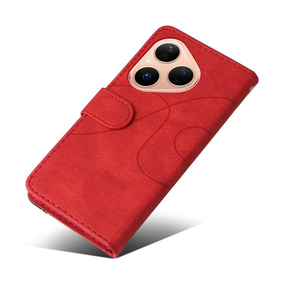 For Huawei Pura 80 5G Dual-color Splicing Flip Leather Phone Case(Red)