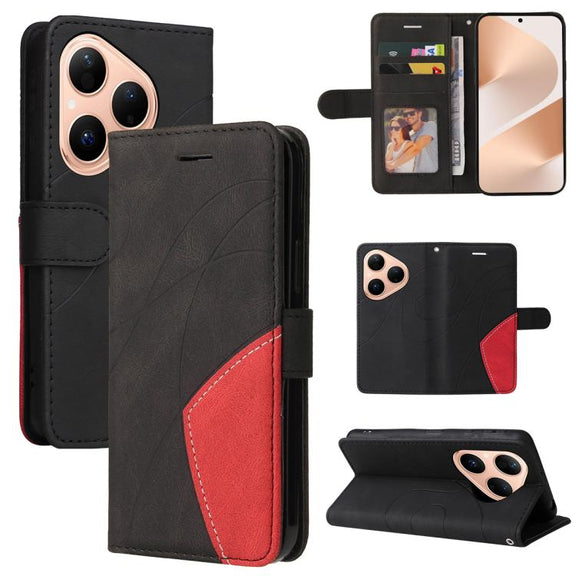 For Huawei Pura 80 5G Dual-color Splicing Flip Leather Phone Case(Black)