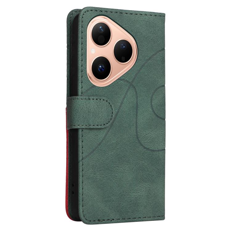 For Huawei Pura 80 5G Dual-color Splicing Flip Leather Phone Case(Green)