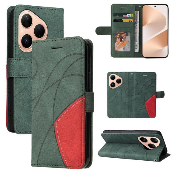 For Huawei Pura 80 5G Dual-color Splicing Flip Leather Phone Case(Green)