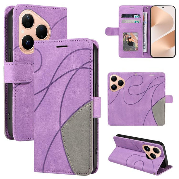 For Huawei Pura 80 5G Dual-color Splicing Flip Leather Phone Case(Purple)