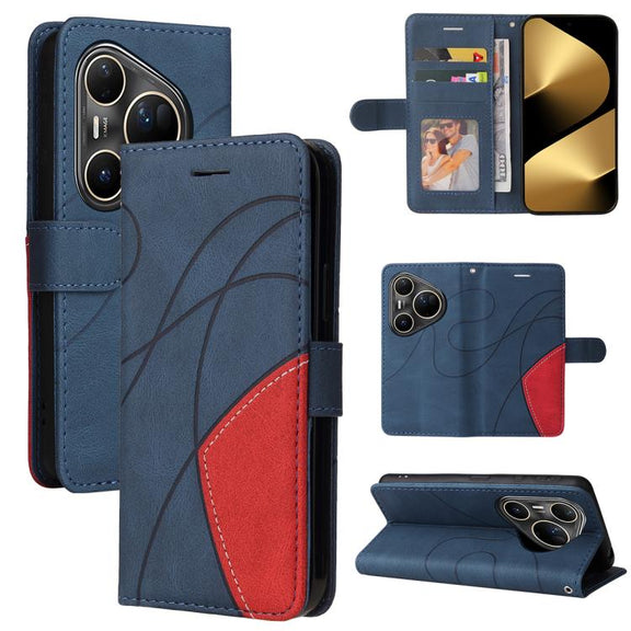 For Huawei Pura 80 Ultra 5G Dual-color Splicing Flip Leather Phone Case(Blue)