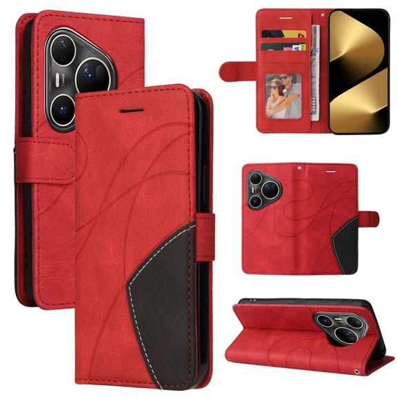 For Huawei Pura 80 Ultra 5G Dual-color Splicing Flip Leather Phone Case(Red)