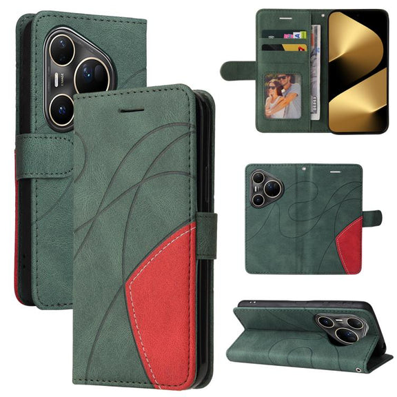 For Huawei Pura 80 Ultra 5G Dual-color Splicing Flip Leather Phone Case(Green)