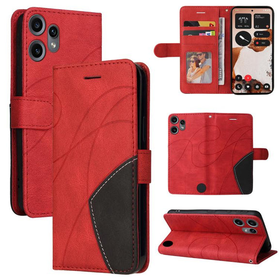 For Nothing CMF Phone 2 Pro Dual-color Splicing Flip Leather Phone Case(Red)