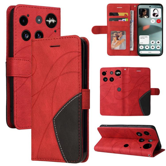 For Nothing Phone 3 Dual-color Splicing Flip Leather Phone Case(Red) - free shipping - PMC Jewellery - Order now!